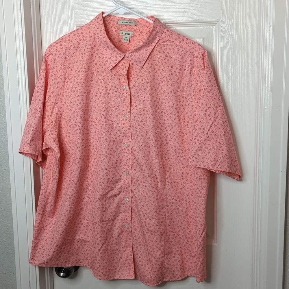LL Bean Button Down Shirt Women's Floral Print Wrinkle Free Size 1X
